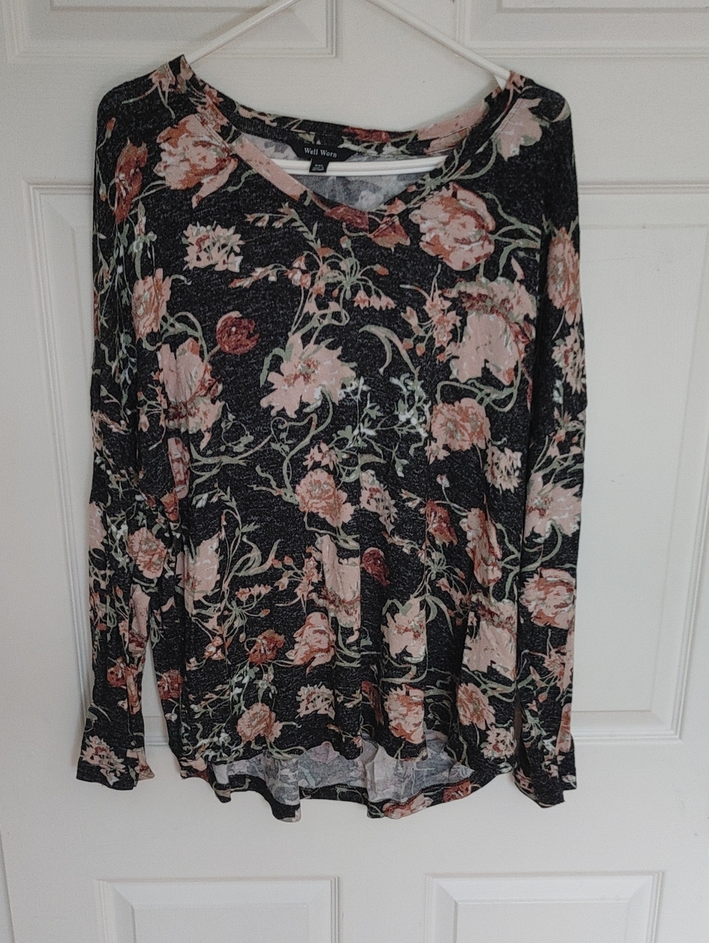 Well Worn Black Long-Sleeve Tee with Pink Floral Print